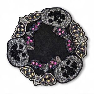 Tahari‎ Black Beaded Halloween Pumpkins And Bats Charger Placemat